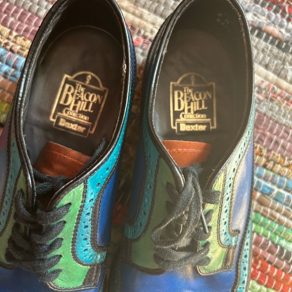 Vintage Men's Blue and Green Leather Oxfords 8M - Picture 10 of 16